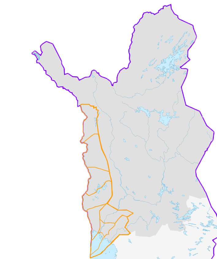Kuvassa on Pohjois-Suomen kartta, jolle on merkitty Tornionlaakson museon vastuualueen kunnat.