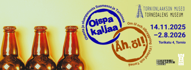 Oispa kaljaa-näyttelyn julistebanneri