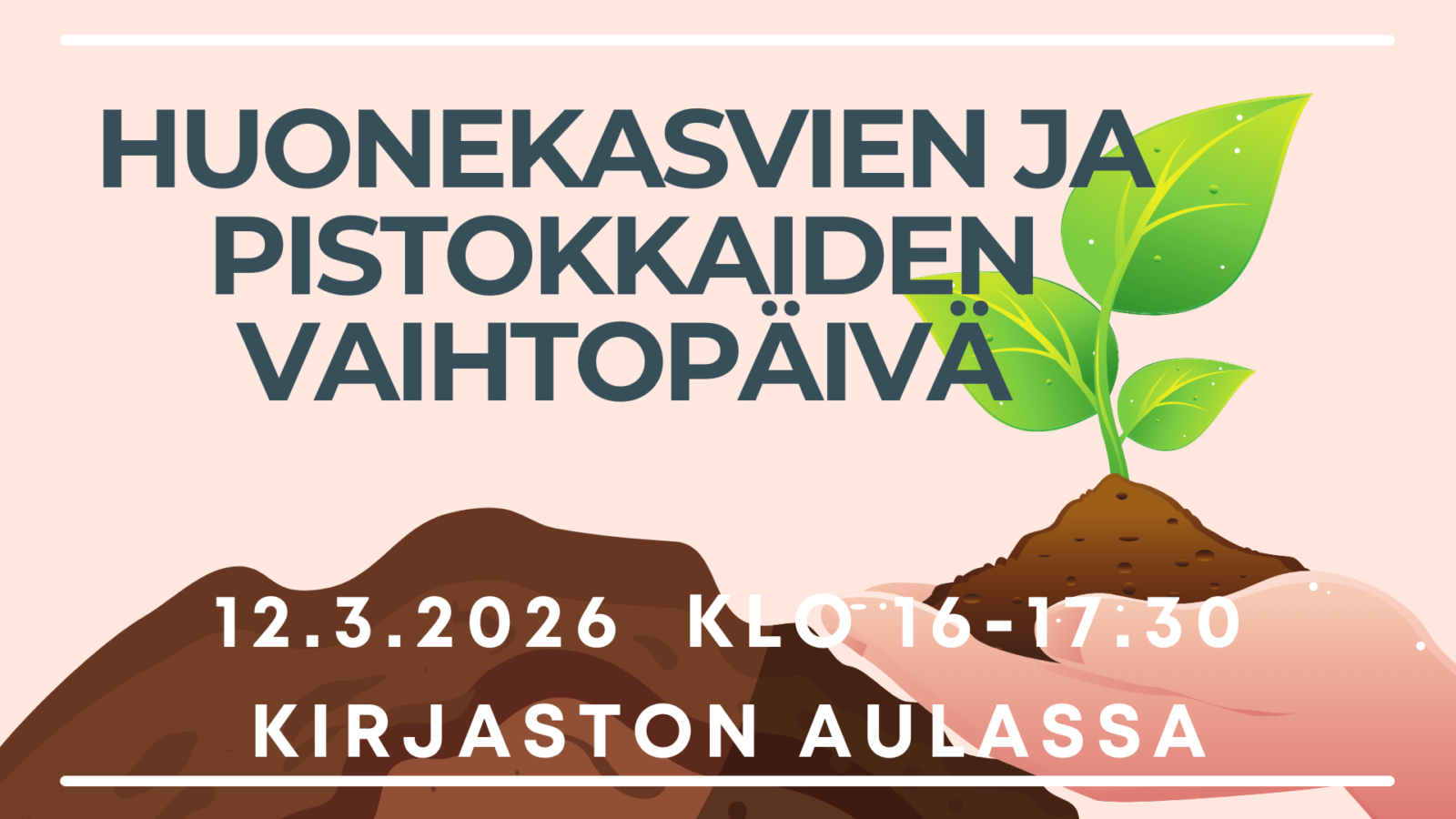 Huonekasvien ja pistokkaiden vaihtopäivä kirjastossa torstaina 12.3.2026