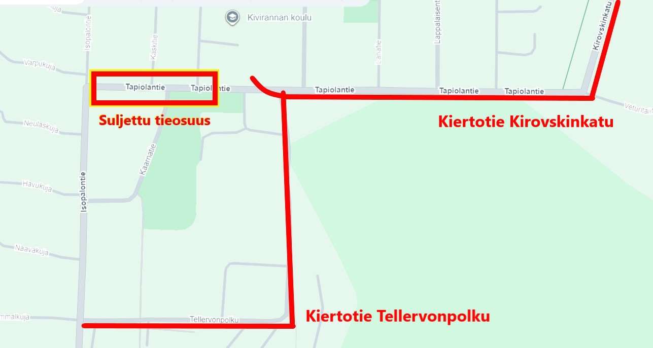 Osa Tapiolantiestä suljetaan katutöiden ajaksi maanantaina 15.7.